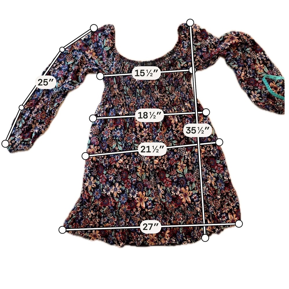 Oak & Trellis Floral Smocked Mini Dress XL Long Sleeve Ruffle Hem Boho Western - Picture 6 of 7